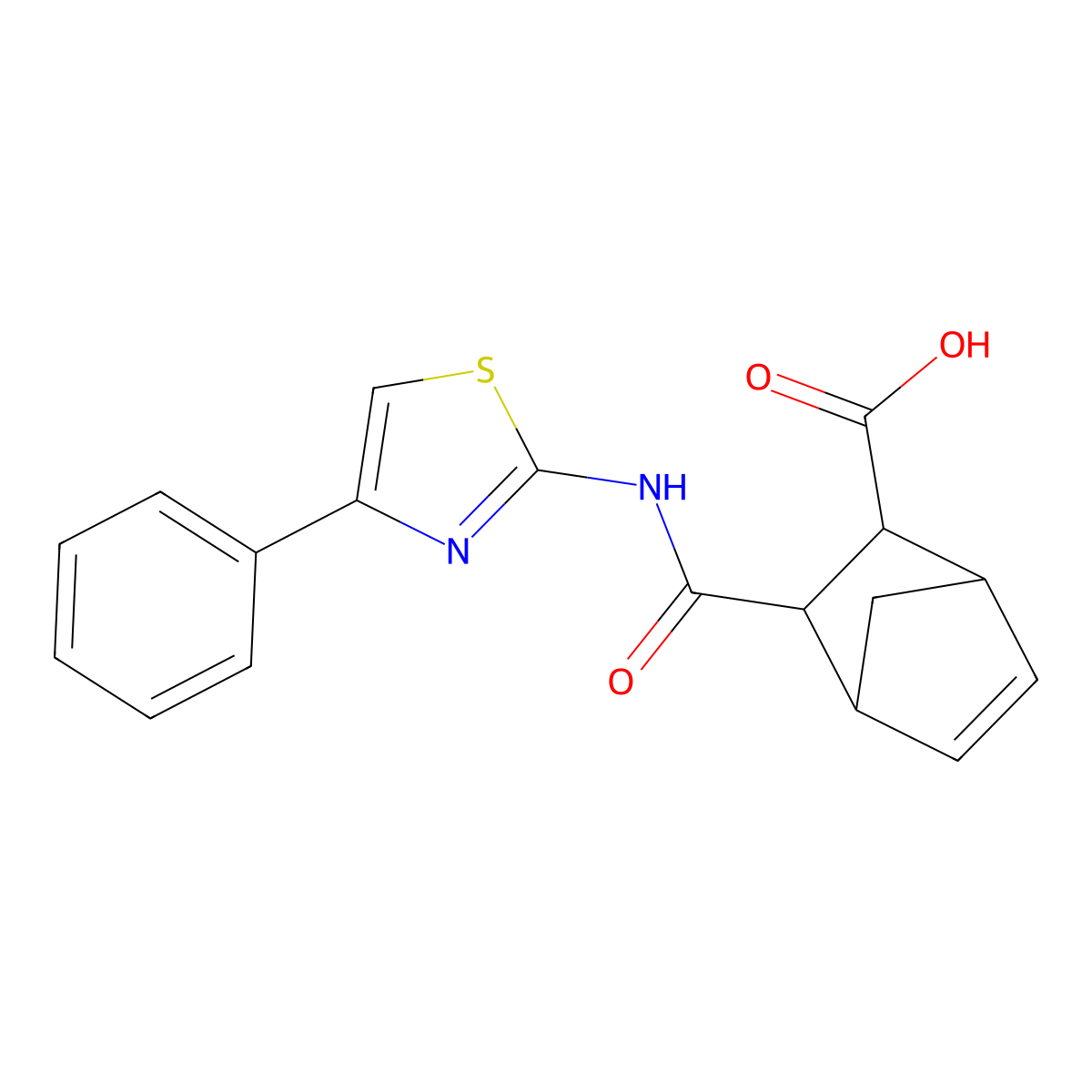 3-[(4-Phenyl-1,3-thiazol-2-yl)carbamoyl]bicyclo[2.2.1]hept-5-ene-2-carboxylic acid molecular structure, CAS 491831-98-2
