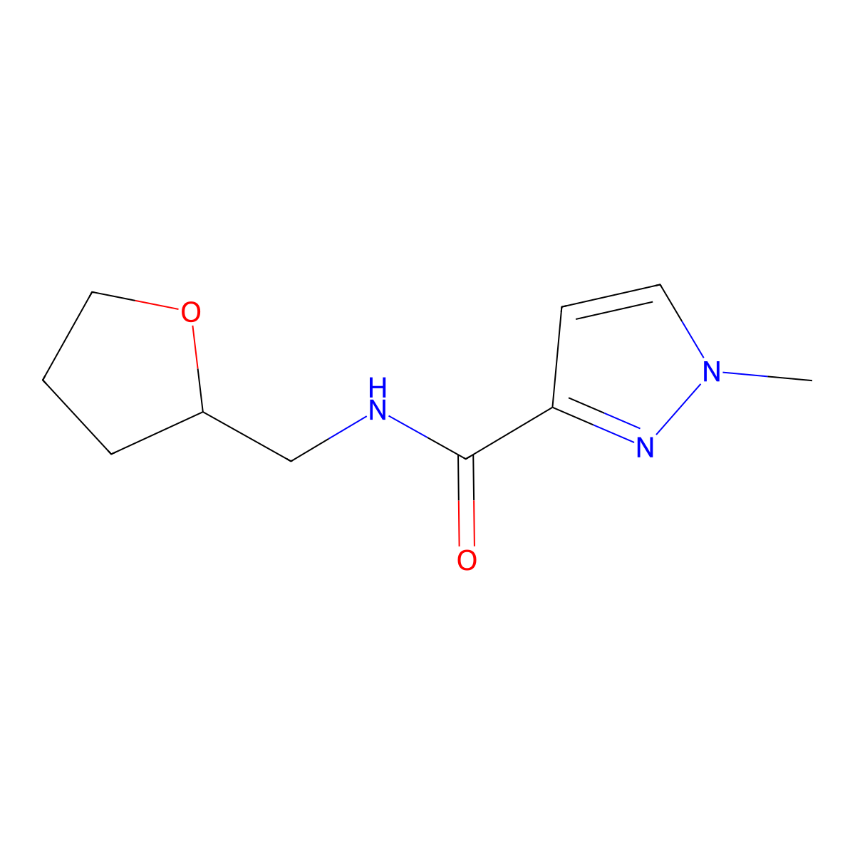 1-methyl-N-(oxolan-2-ylmethyl)pyrazole-3-carboxamide molecular structure, CAS 491831-99-3