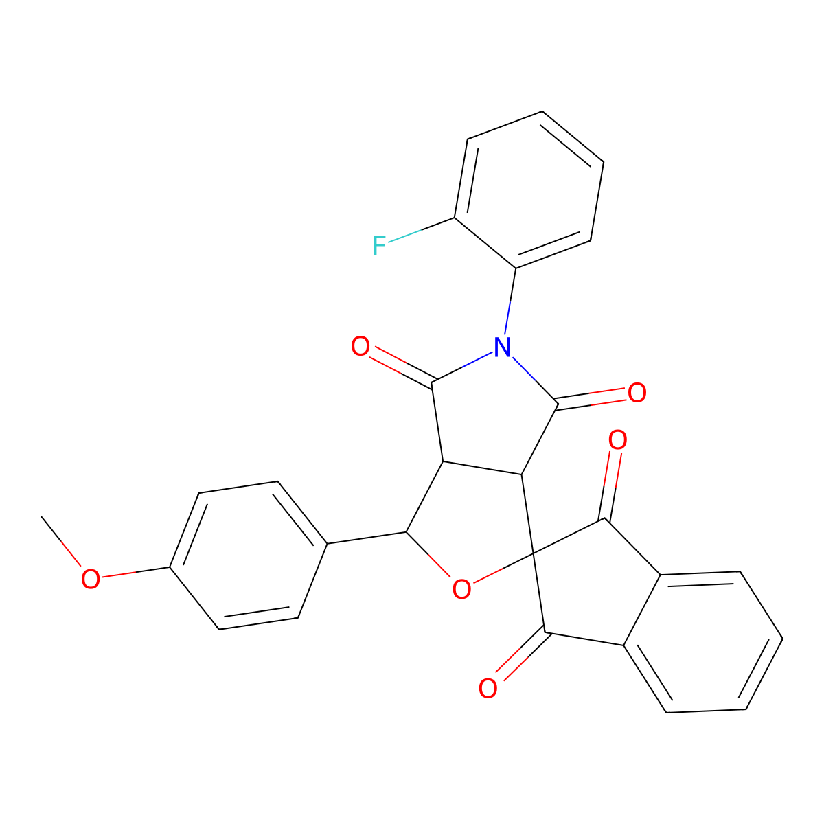 5-(2-fluorophenyl)-1-(4-methoxyphenyl)spiro[3a,6a-dihydro-1H-furo[3,4-c]pyrrole-3,2'-indene]-1',3',4,6-tetrone molecular structure, CAS 491832-08-7