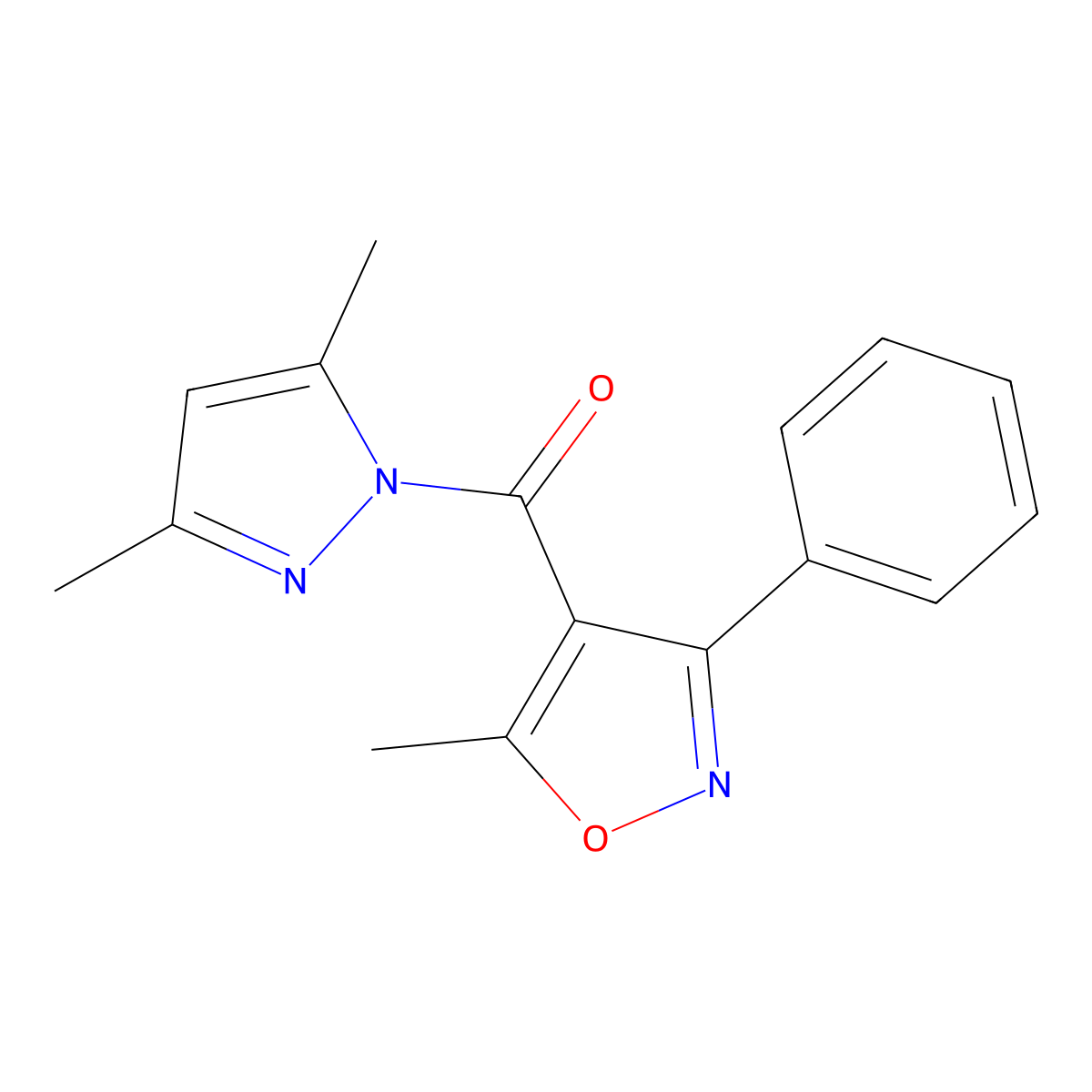 (3,5-Dimethylpyrazol-1-yl)-(5-methyl-3-phenyl-1,2-oxazol-4-yl)methanone molecular structure, CAS 491832-22-5