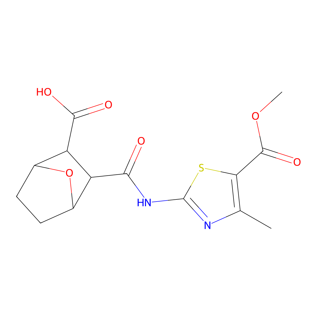 2-[(5-Methoxycarbonyl-4-methyl-1,3-thiazol-2-yl)carbamoyl]-7-oxabicyclo[2.2.1]heptane-3-carboxylic acid molecular structure, CAS 491832-24-7