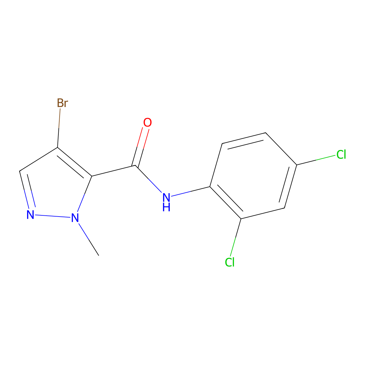 4-bromo-N-(2,4-dichlorophenyl)-1-methyl-1H-pyrazole-5-carboxamide molecular structure, CAS 491832-26-9