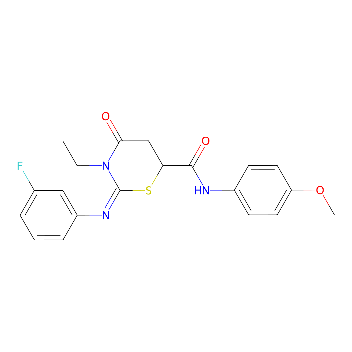 (2Z)-3-ethyl-2-[(3-fluorophenyl)imino]-N-(4-methoxyphenyl)-4-oxo-1,3-thiazinane-6-carboxamide molecular structure, CAS 491855-72-2