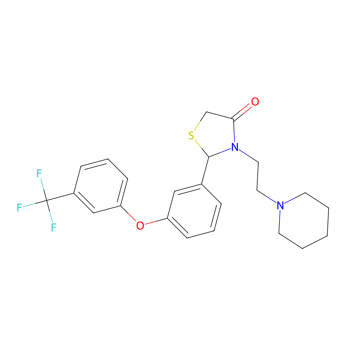 3-[2-(Piperidin-1-yl)ethyl]-2-{3-[3-(trifluoromethyl)phenoxy]phenyl}-1,3-thiazolidin-4-one molecular structure, CAS 491864-61-0