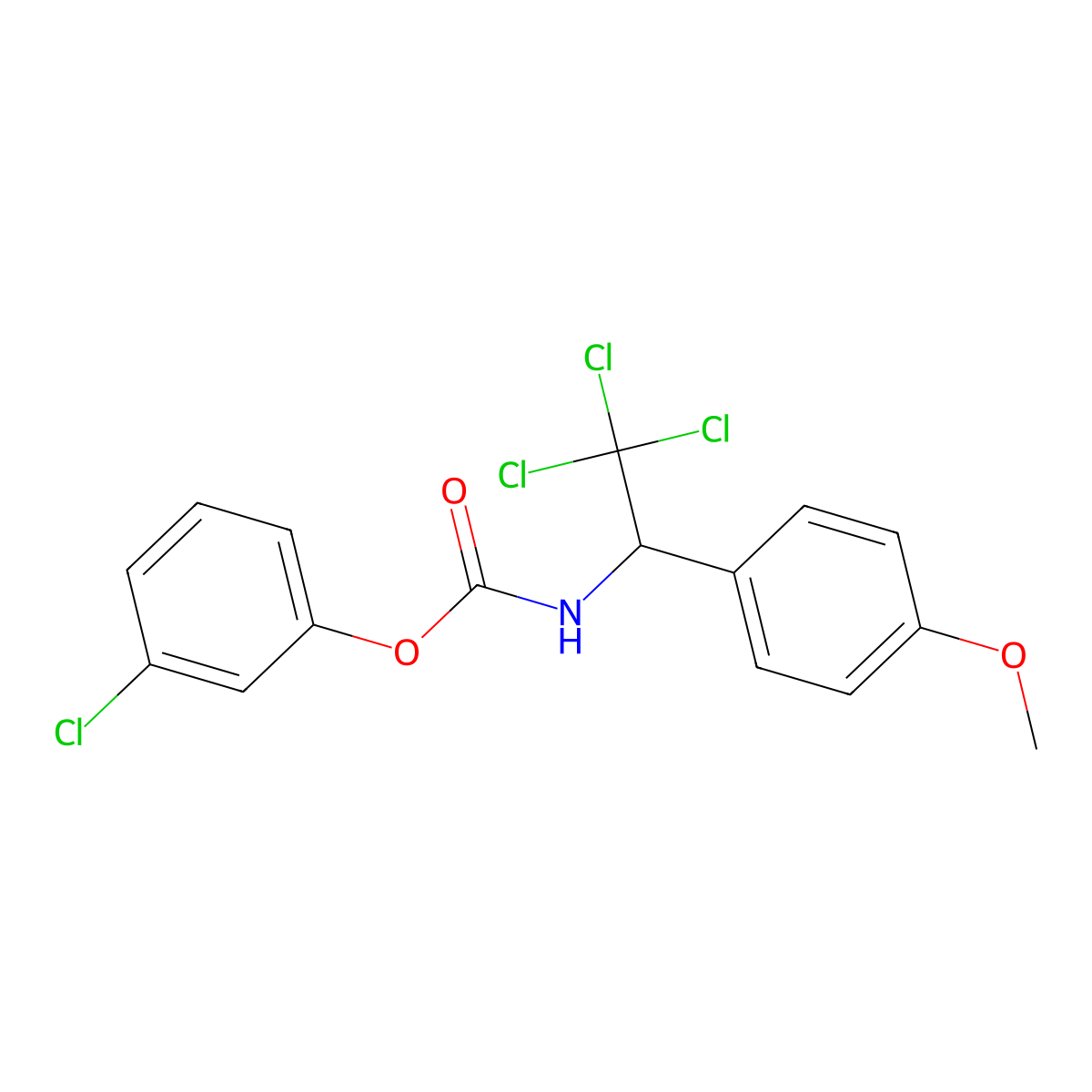 3-Chlorophenyl 2,2,2-trichloro-1-(4-methoxyphenyl)ethylcarbamate molecular structure, CAS 491866-86-5