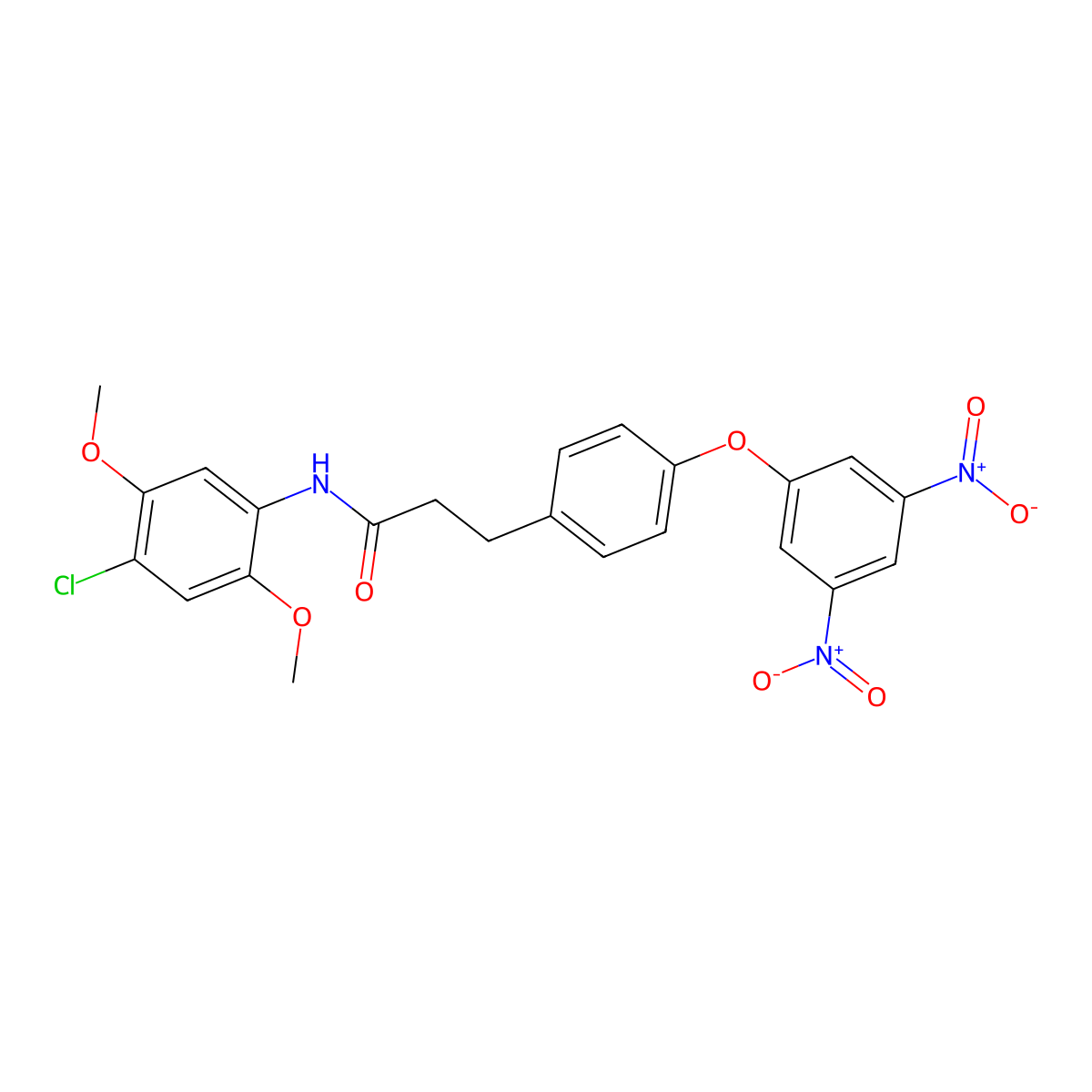 3-(4-{3,5-bisnitrophenoxy}phenyl)-N-(4-chloro-2,5-dimethoxyphenyl)propanamide molecular structure, CAS 491867-22-2