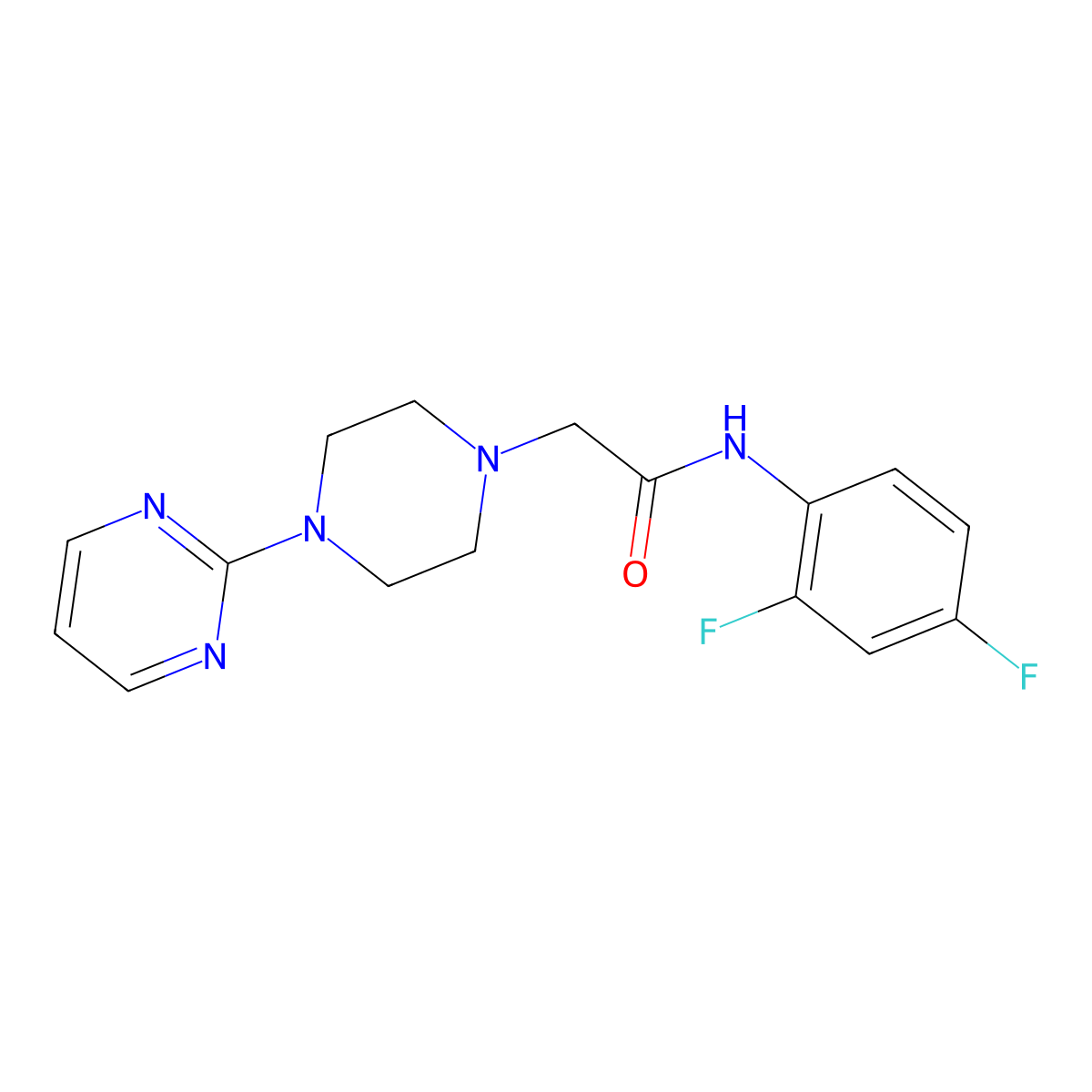 N-(2,4-Difluorophenyl)-2-(4-pyrimidin-2-ylpiperazinyl)ethanamide molecular structure, CAS 491867-64-2