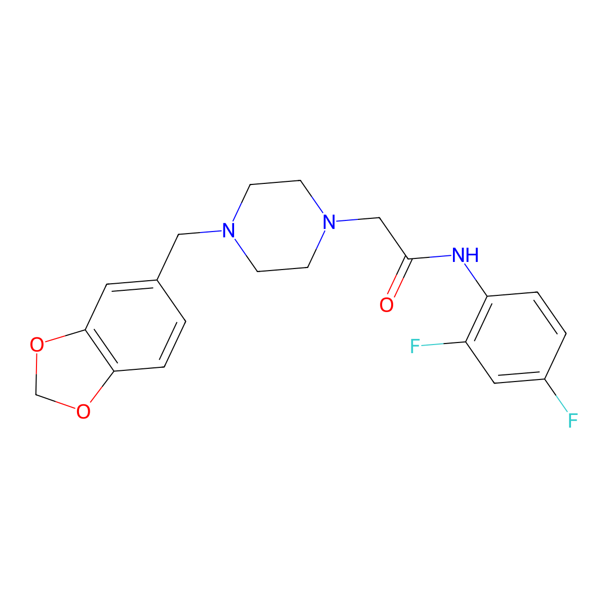 2-[4-(1,3-benzodioxol-5-ylmethyl)piperazin-1-yl]-N-(2,4-difluorophenyl)acetamide molecular structure, CAS 491867-65-3