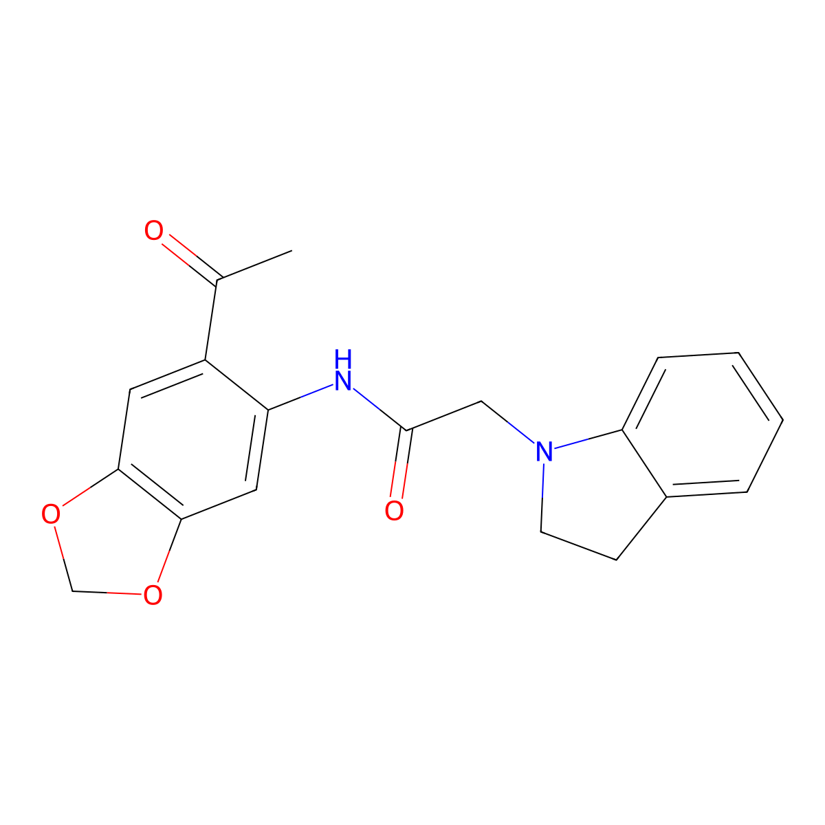 N-(6-acetyl-2H-1,3-benzodioxol-5-yl)-2-(2,3-dihydro-1H-indol-1-yl)acetamide molecular structure, CAS 491867-67-5