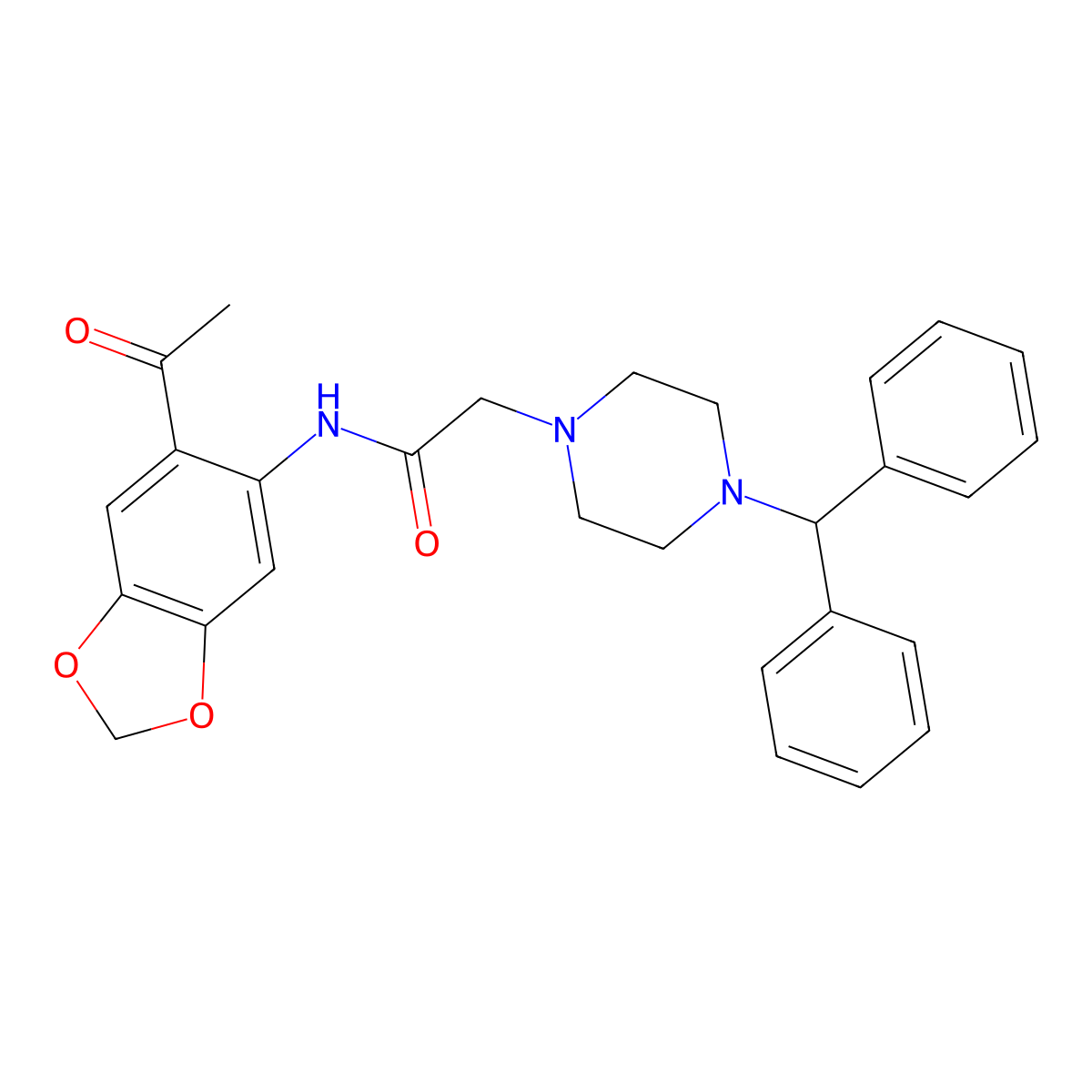 N-(6-acetyl-1,3-benzodioxol-5-yl)-2-(4-benzhydrylpiperazin-1-yl)acetamide molecular structure, CAS 491867-78-8