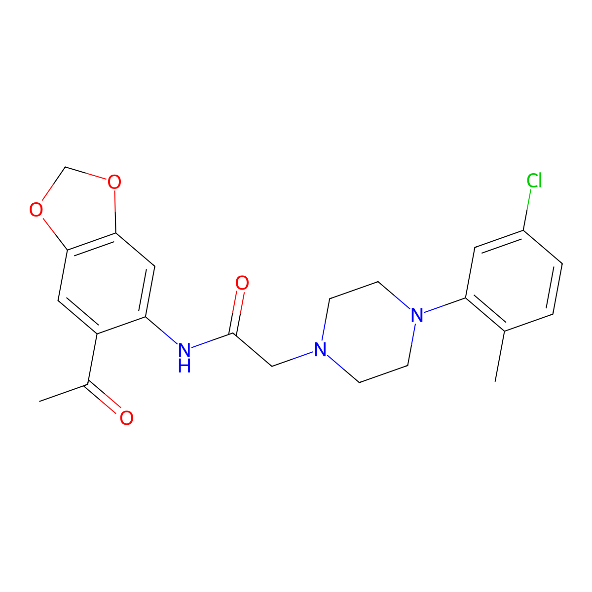 N-(6-Acetylbenzo[D]1,3-dioxolen-5-YL)-2-(4-(5-chloro-2-methylphenyl)piperazinyl)ethanamide molecular structure, CAS 491867-80-2