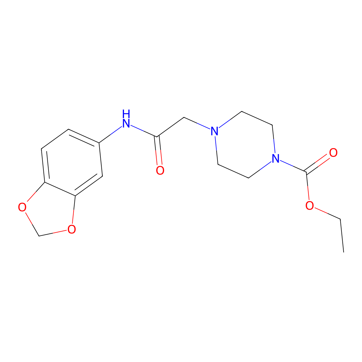 Ethyl 4-((N-benzo[3,4-D]1,3-dioxolen-5-ylcarbamoyl)methyl)piperazinecarboxylate molecular structure, CAS 491867-84-6