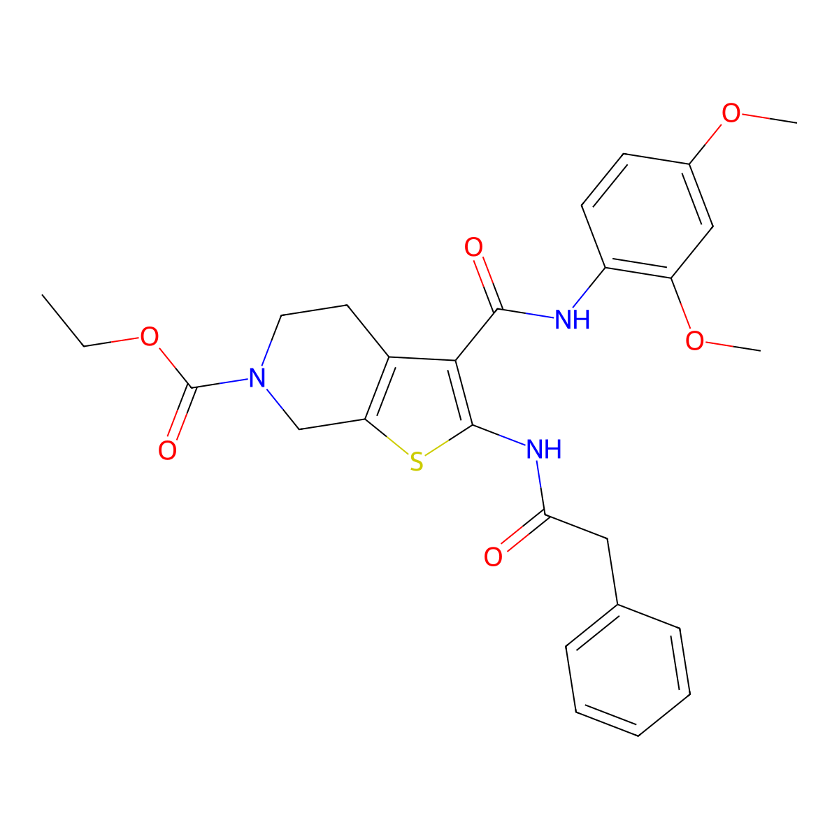 ethyl 3-[(2,4-dimethoxyanilino)carbonyl]-2-[(phenylacetyl)amino]-4,7-dihydrothieno[2,3-c]pyridine-6(5H)-carboxylate molecular structure, CAS 491869-65-9