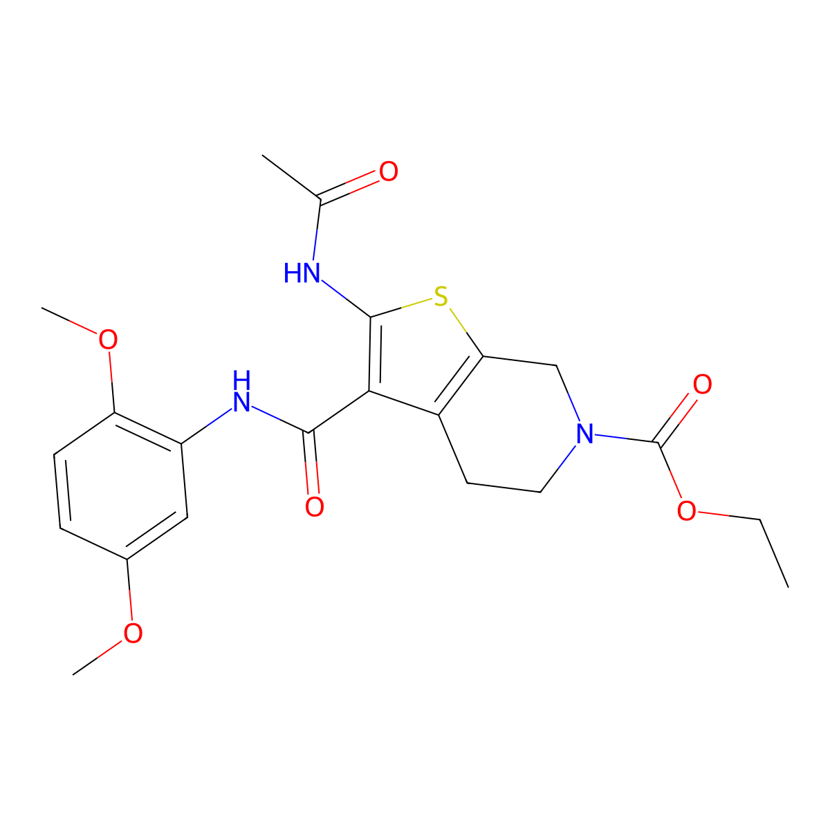 ethyl 2-acetamido-3-[(2,5-dimethoxyphenyl)carbamoyl]-5,7-dihydro-4H-thieno[2,3-c]pyridine-6-carboxylate molecular structure, CAS 491869-66-0