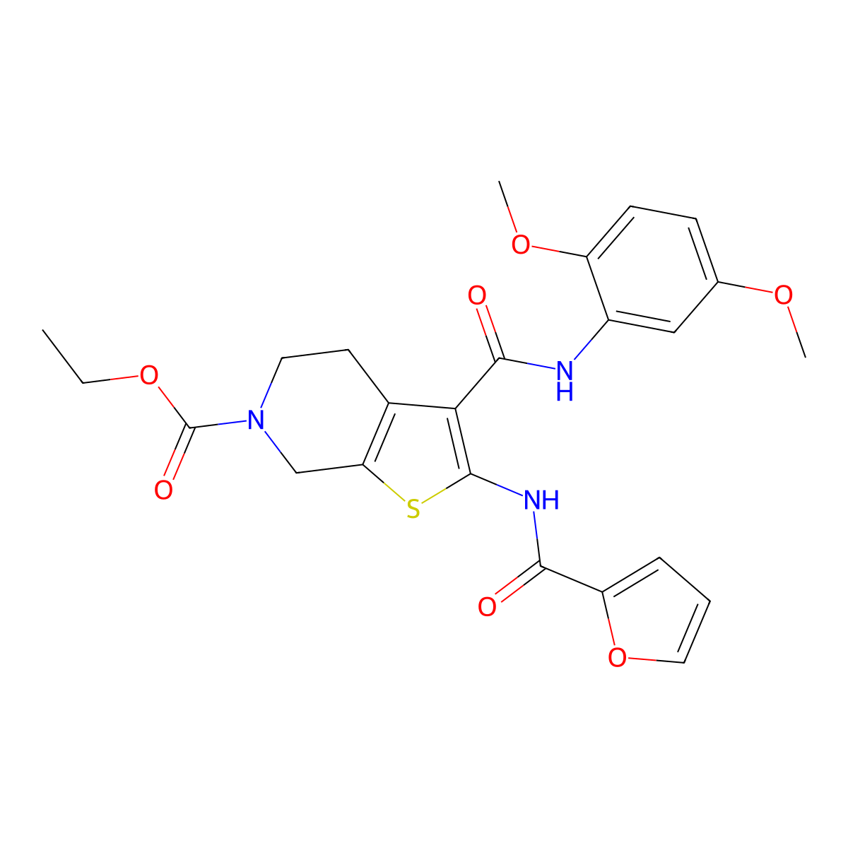 ethyl 3-[(2,5-dimethoxyanilino)carbonyl]-2-(2-furoylamino)-4,7-dihydrothieno[2,3-c]pyridine-6(5H)-carboxylate molecular structure, CAS 491869-71-7