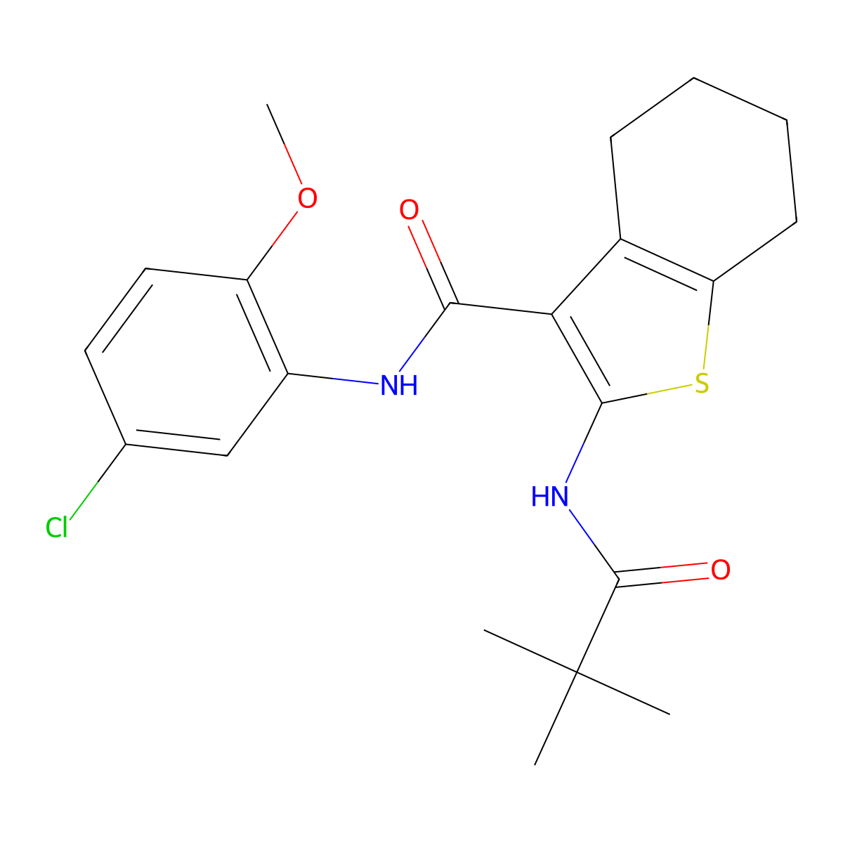 N-(5-chloro-2-methoxyphenyl)-2-(2,2-dimethylpropanoylamino)-4,5,6,7-tetrahydro-1-benzothiophene-3-carboxamide molecular structure, CAS 491869-84-2