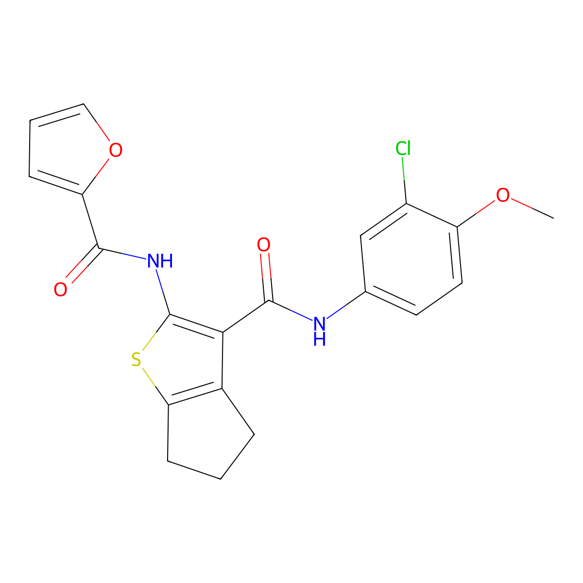 N-[3-[(3-chloro-4-methoxyphenyl)carbamoyl]-5,6-dihydro-4H-cyclopenta[b]thiophen-2-yl]furan-2-carboxamide molecular structure, CAS 491869-85-3
