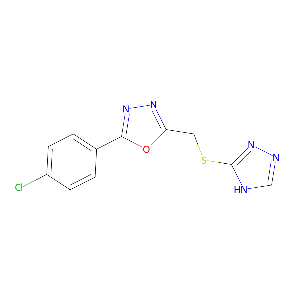 2-(4-chlorophenyl)-5-[(4H-1,2,4-triazol-3-ylsulfanyl)methyl]-1,3,4-oxadiazole molecular structure, CAS 491873-61-1