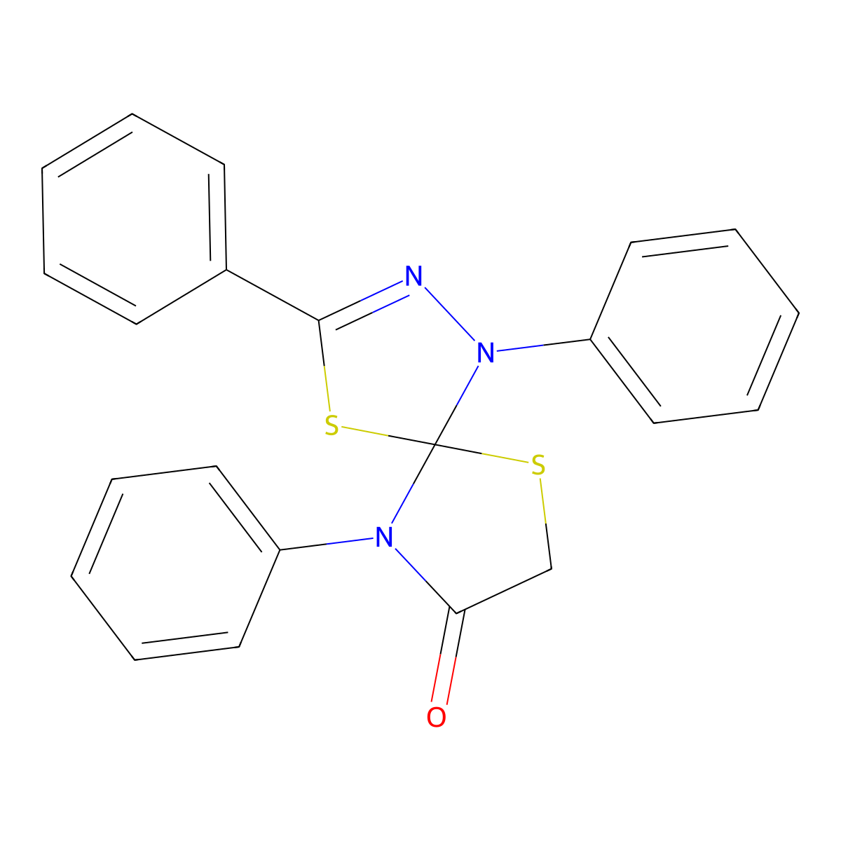 1,3,9-Triphenyl-4,6-dithia-1,2,9-triazaspiro[4.4]non-2-en-8-one molecular structure, CAS 491875-37-7