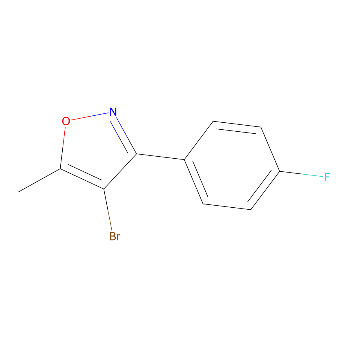 4-Bromo-3-(4-fluorophenyl)-5-methyl-1,2-oxazole molecular structure, CAS 491876-00-7