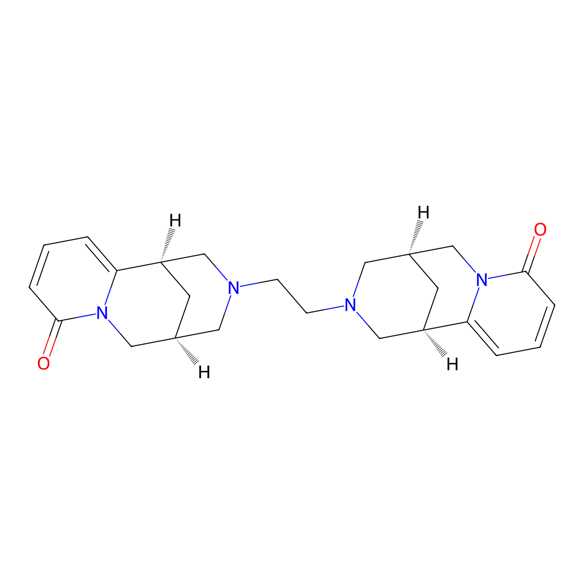 (1R,5S)-1,2,3,4,5,6-Hexahydro-3-[2-[(1R,5S)-1,5,6,8-tetrahydro-8-oxo-1,5-methano-2H-pyrido[1,2-a][1,5]diazocin-3(4H)-yl]ethyl]-1,5-methano-8H-pyrido[1,2-a][1,5]diazocin-8-one molecular structure, CAS 492-02-4