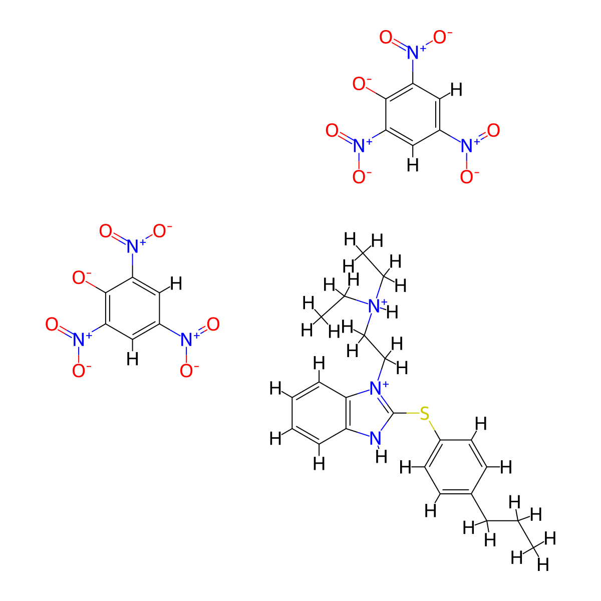 Benzimidazole, 1-(2-(diethylamino)ethyl)-2-((p-propylphenyl)thio)-, dipicrate molecular structure, CAS 4922-03-6