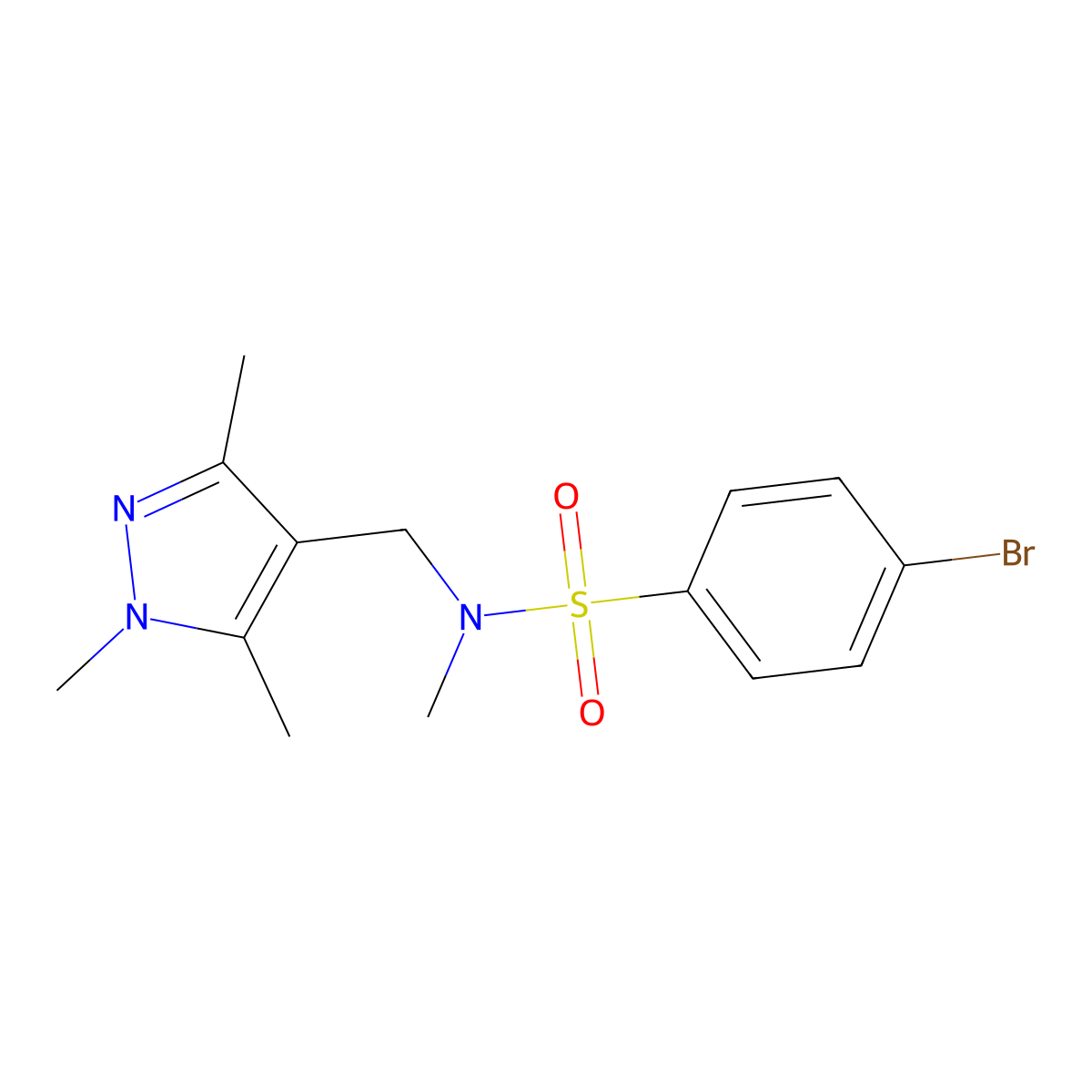 4-bromo-N-methyl-N-[(1,3,5-trimethylpyrazol-4-yl)methyl]benzenesulfonamide molecular structure, CAS 492421-83-7