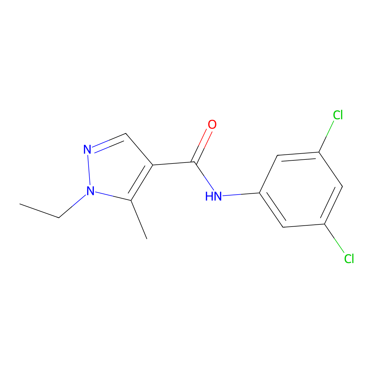 N-(3,5-dichlorophenyl)-1-ethyl-5-methyl-1H-pyrazole-4-carboxamide molecular structure, CAS 492421-85-9
