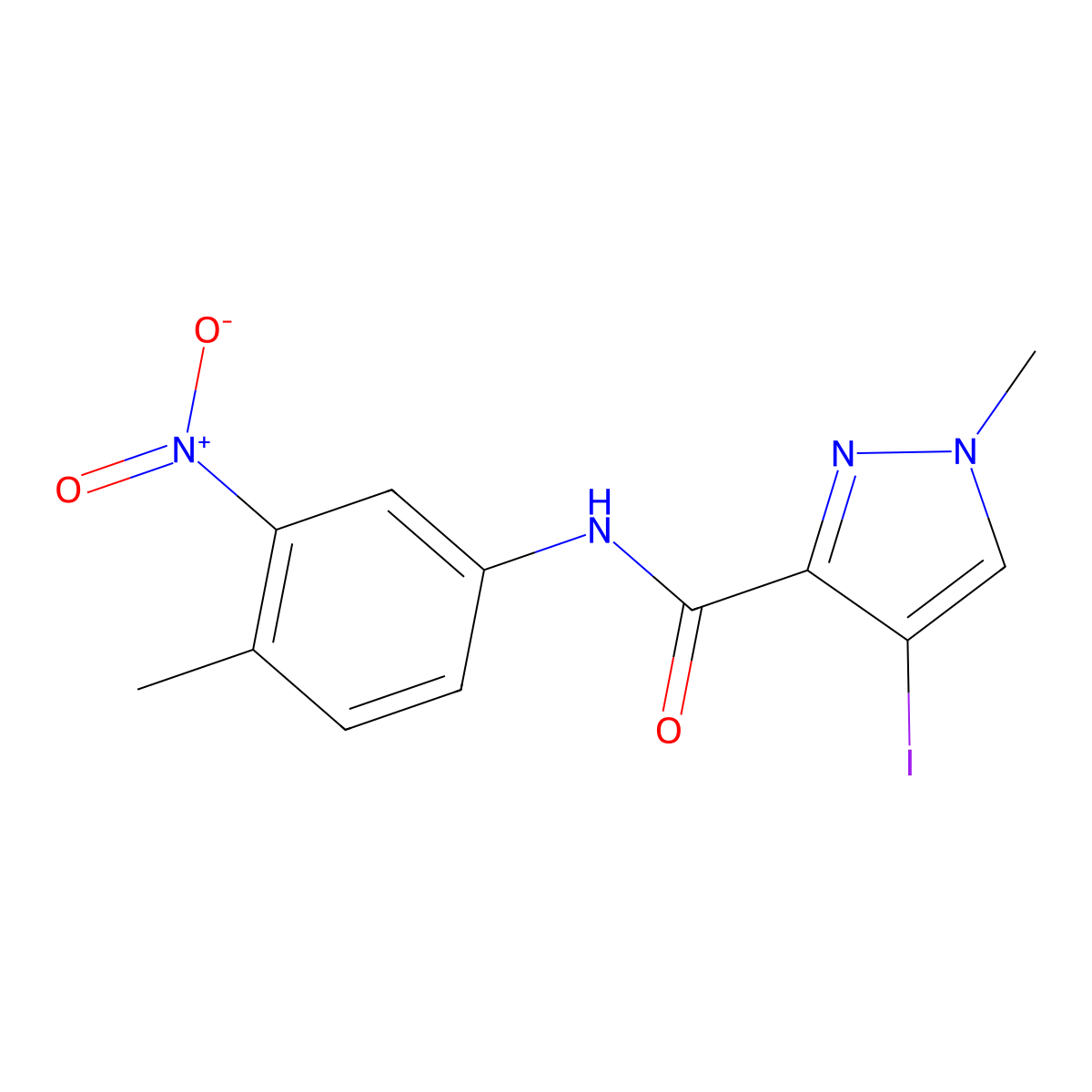 4-iodo-1-methyl-N-(4-methyl-3-nitrophenyl)pyrazole-3-carboxamide molecular structure, CAS 492421-92-8