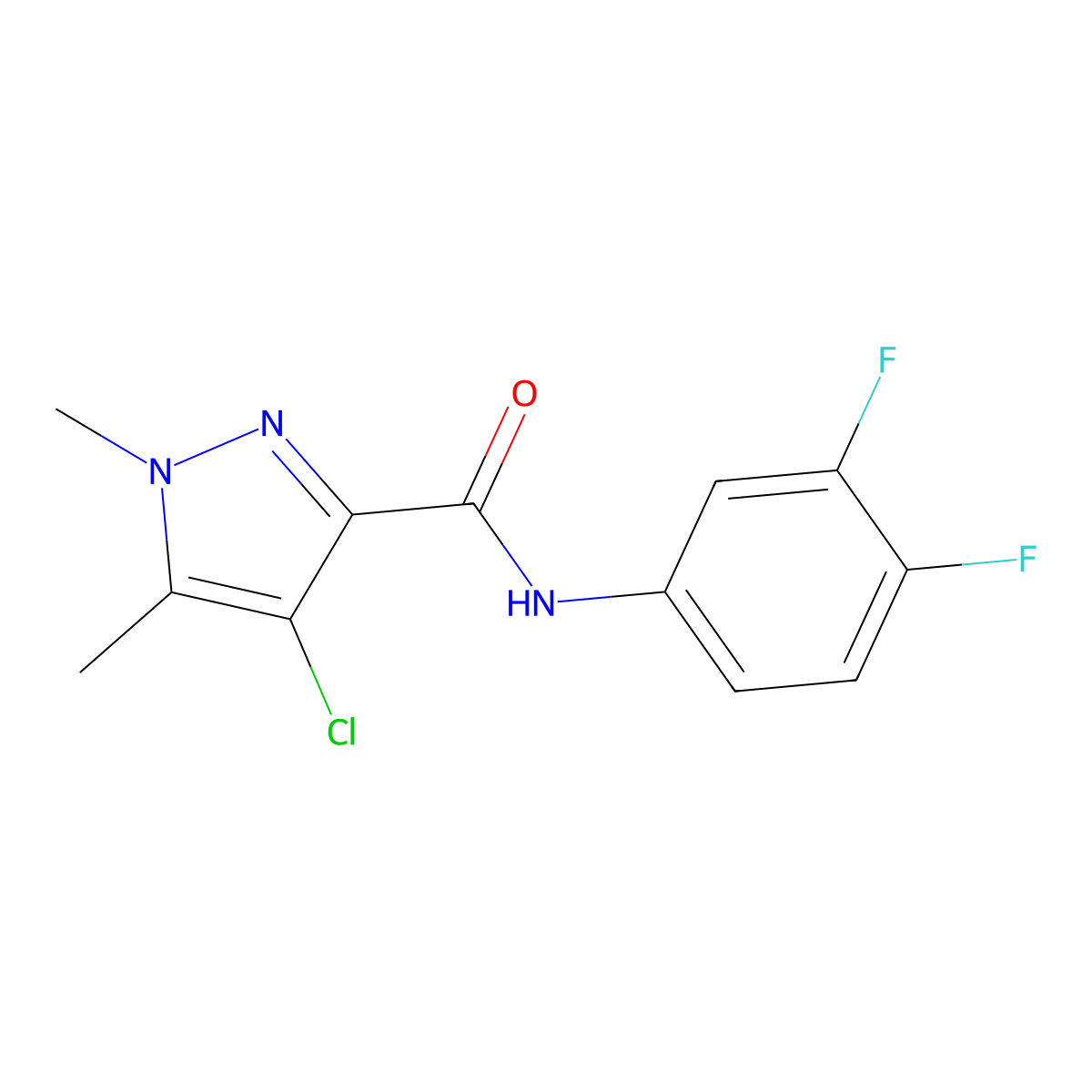 4-chloro-N-(3,4-difluorophenyl)-1,5-dimethylpyrazole-3-carboxamide molecular structure, CAS 492422-01-2