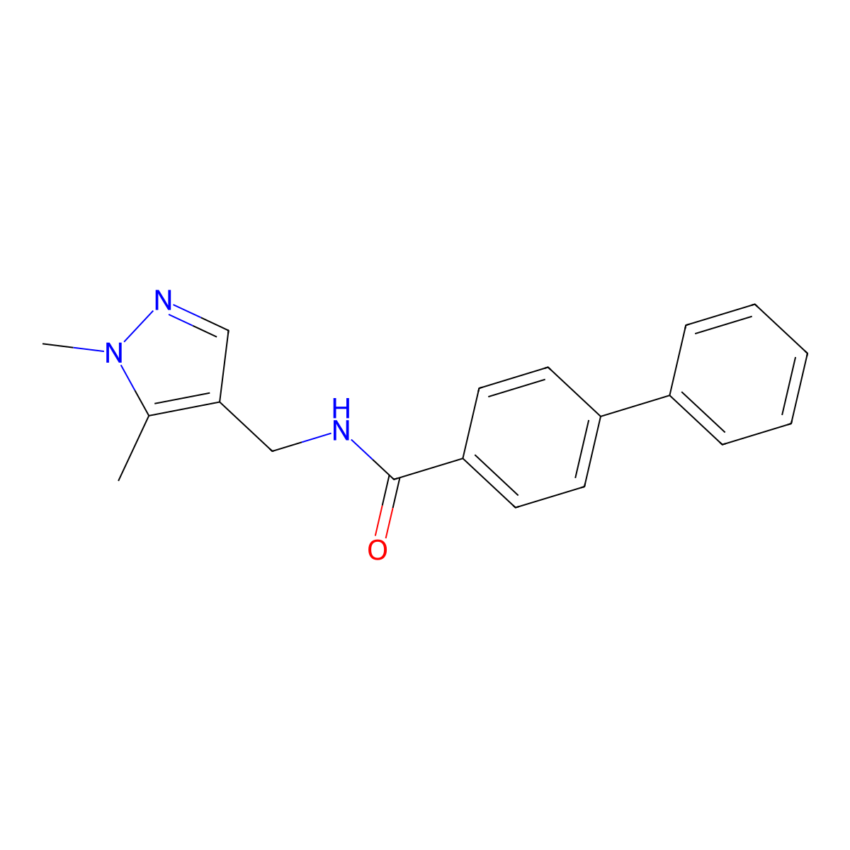 N-[(1,5-dimethyl-1H-pyrazol-4-yl)methyl]biphenyl-4-carboxamide molecular structure, CAS 492422-02-3