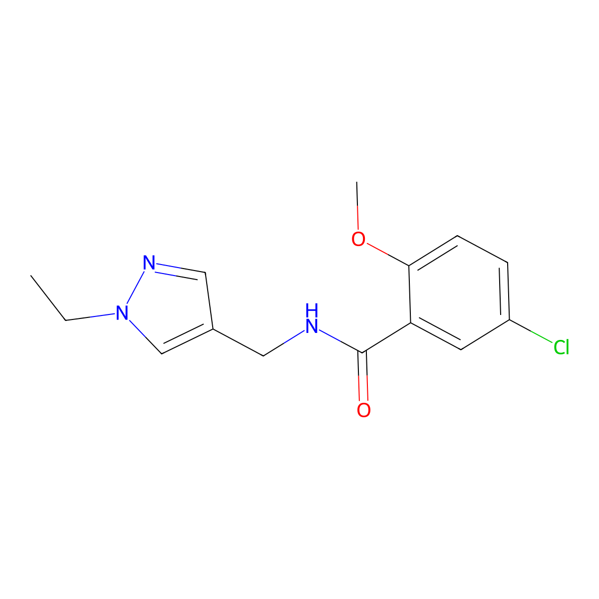 5-chloro-N-[(1-ethyl-1H-pyrazol-4-yl)methyl]-2-methoxybenzamide molecular structure, CAS 492422-05-6