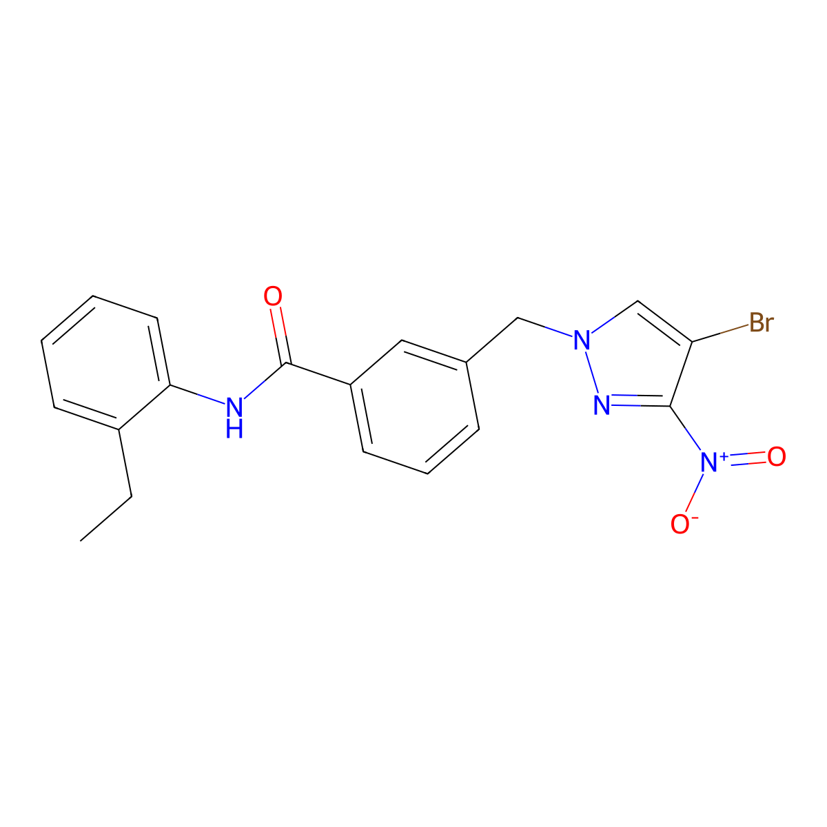 3-[(4-bromo-3-nitropyrazol-1-yl)methyl]-N-(2-ethylphenyl)benzamide molecular structure, CAS 492422-07-8