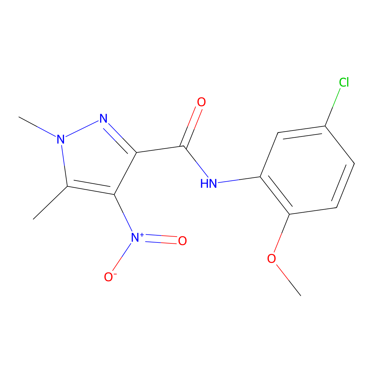 N-(5-chloro-2-methoxyphenyl)-1,5-dimethyl-4-nitropyrazole-3-carboxamide molecular structure, CAS 492422-35-2