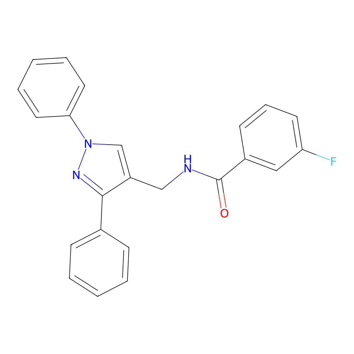 N-[(1,3-diphenylpyrazol-4-yl)methyl]-3-fluorobenzamide molecular structure, CAS 492422-50-1