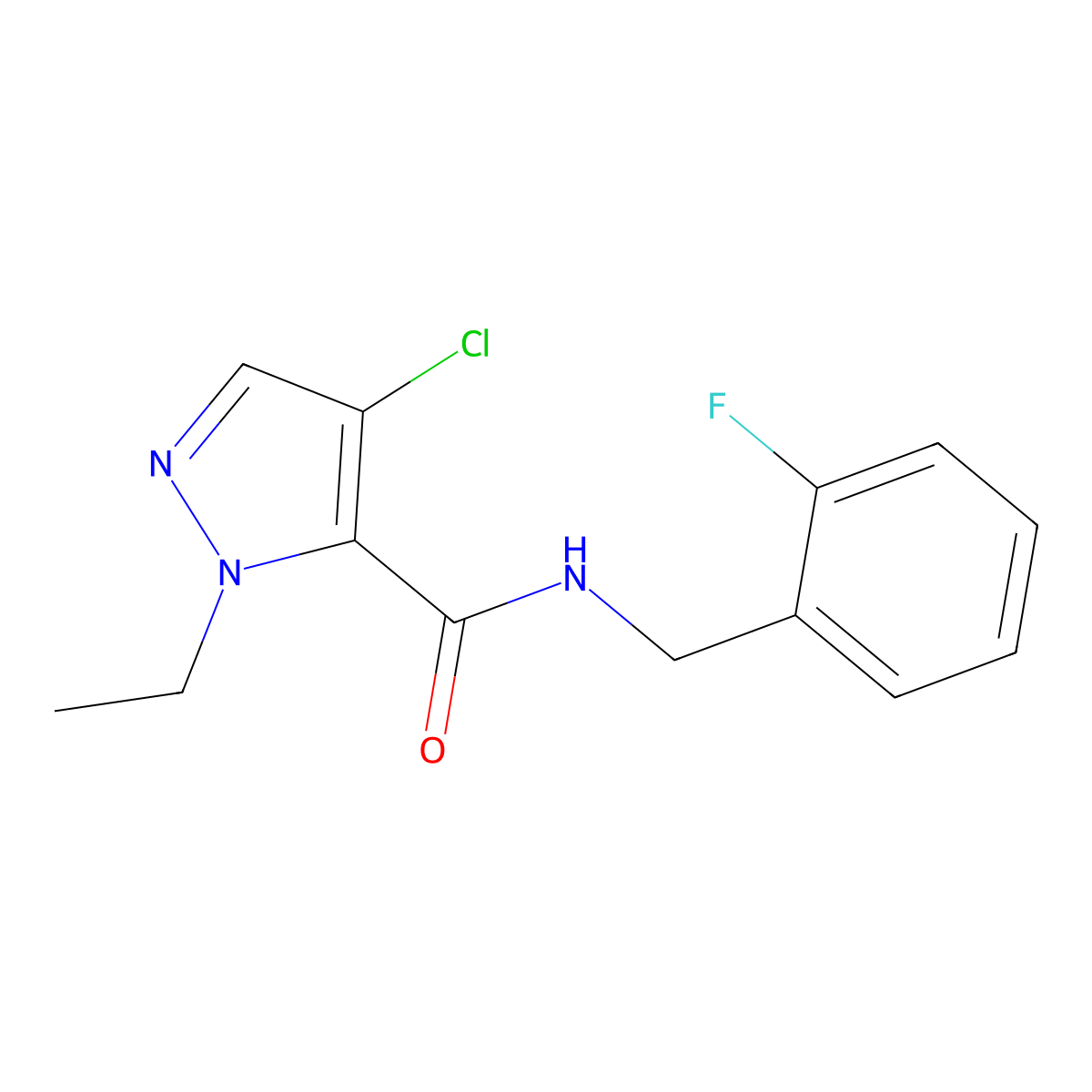 4-chloro-2-ethyl-N-[(2-fluorophenyl)methyl]pyrazole-3-carboxamide molecular structure, CAS 492422-55-6