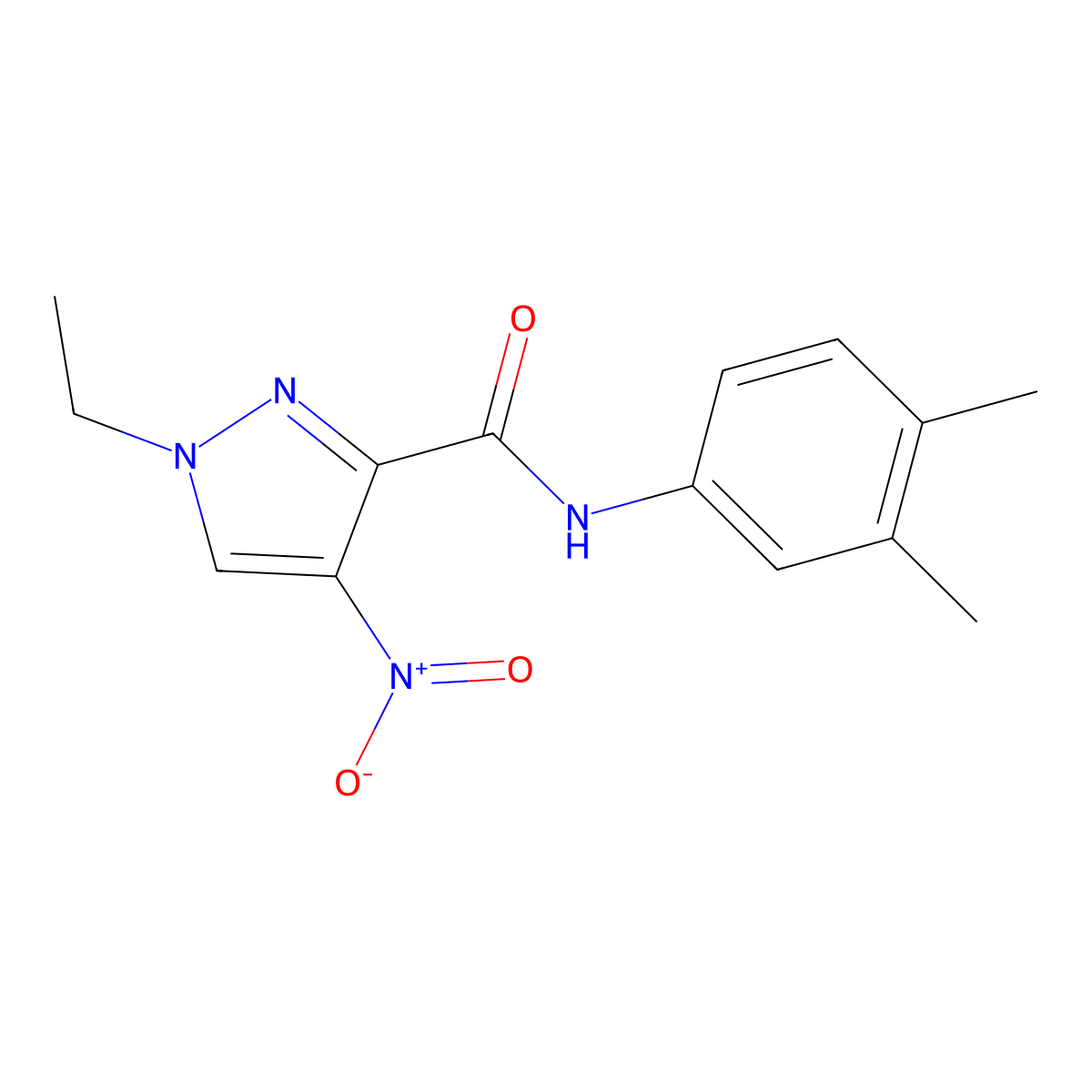 N-(3,4-dimethylphenyl)-1-ethyl-4-nitro-1H-pyrazole-3-carboxamide molecular structure, CAS 492422-56-7
