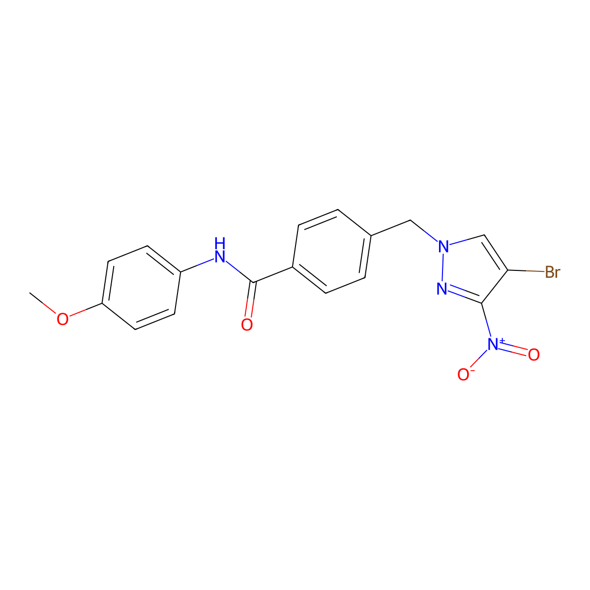 4-[(4-bromo-3-nitropyrazol-1-yl)methyl]-N-(4-methoxyphenyl)benzamide molecular structure, CAS 492422-64-7