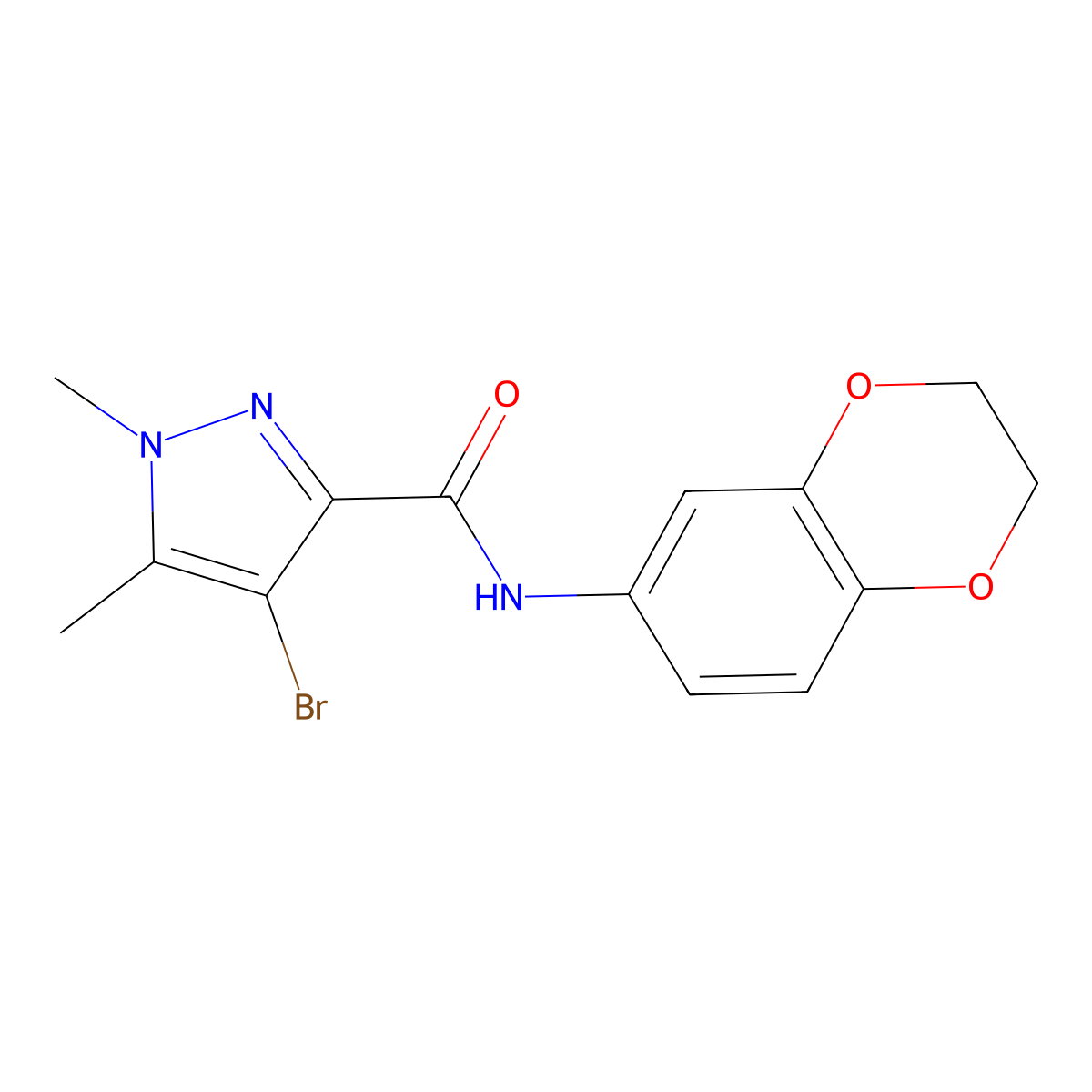4-bromo-N-(2,3-dihydro-1,4-benzodioxin-6-yl)-1,5-dimethyl-1H-pyrazole-3-carboxamide molecular structure, CAS 492422-69-2