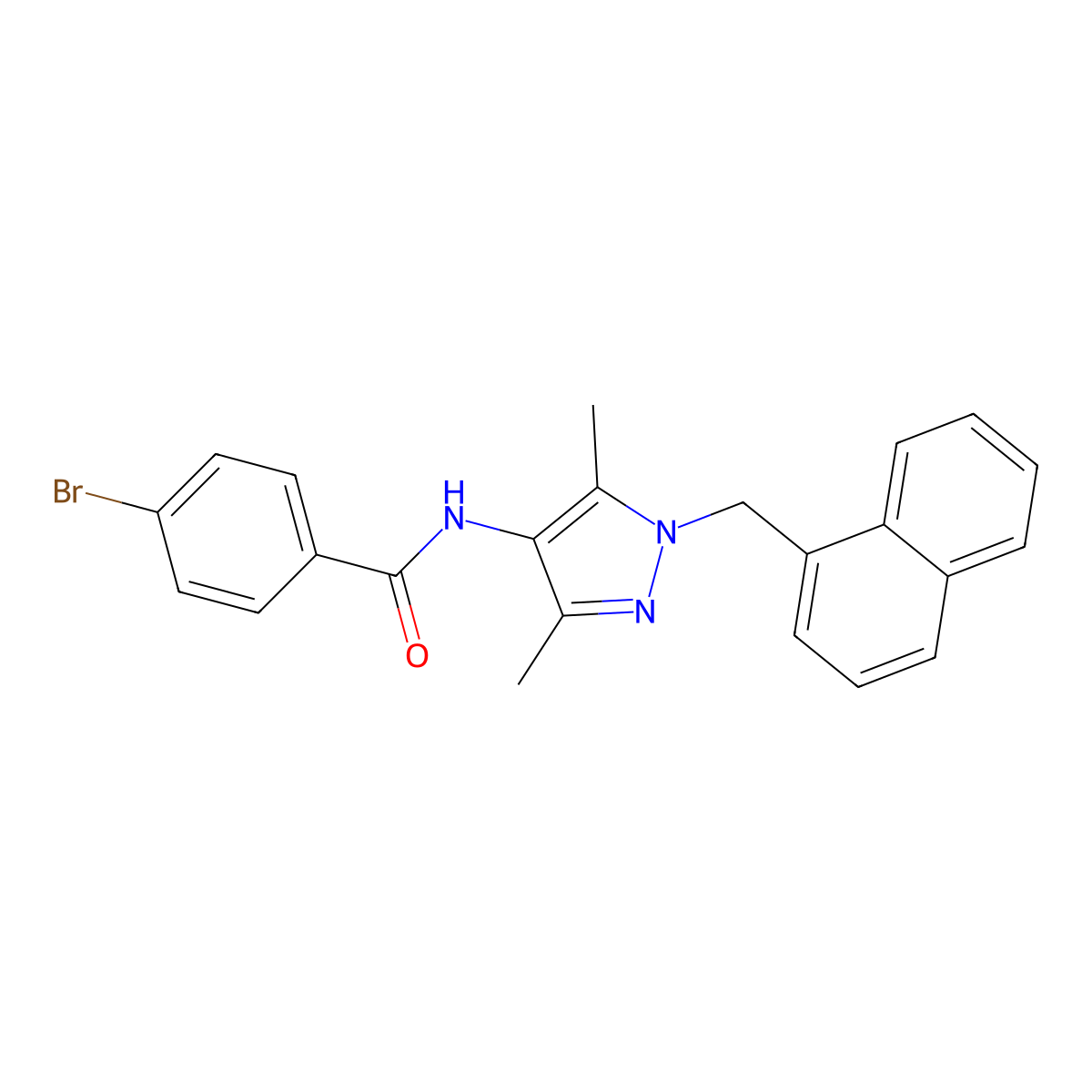 4-bromo-N-[3,5-dimethyl-1-(naphthalen-1-ylmethyl)pyrazol-4-yl]benzamide molecular structure, CAS 492422-71-6