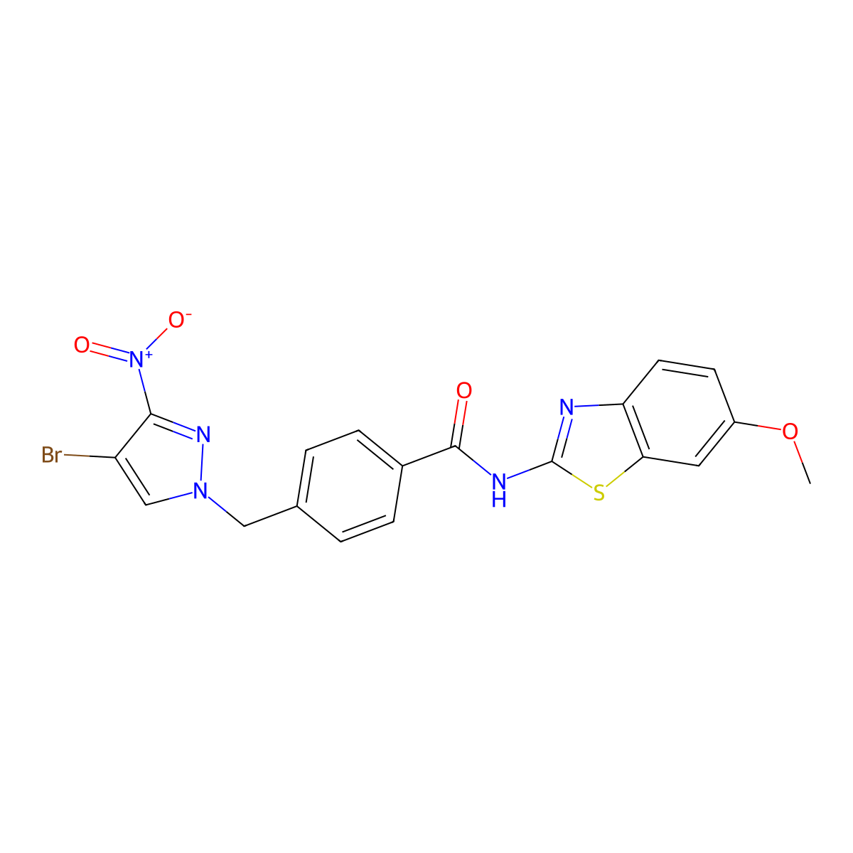 4-[(4-bromo-3-nitropyrazol-1-yl)methyl]-N-(6-methoxy-1,3-benzothiazol-2-yl)benzamide molecular structure, CAS 492422-79-4