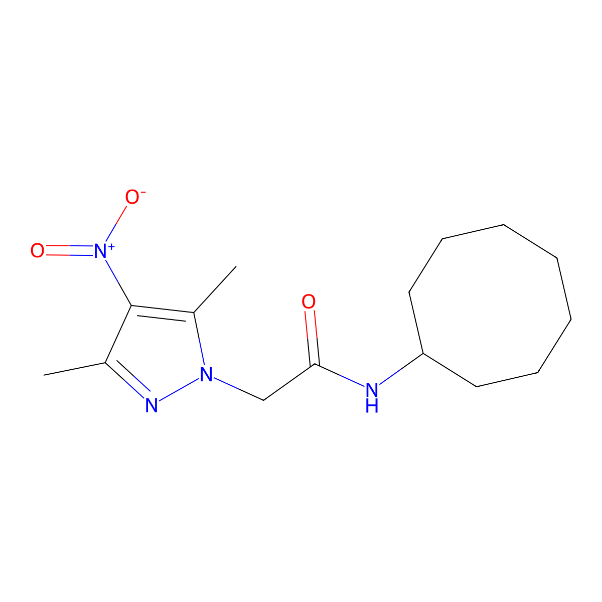 N-cyclooctyl-2-(3,5-dimethyl-4-nitropyrazol-1-yl)acetamide molecular structure, CAS 492422-97-6