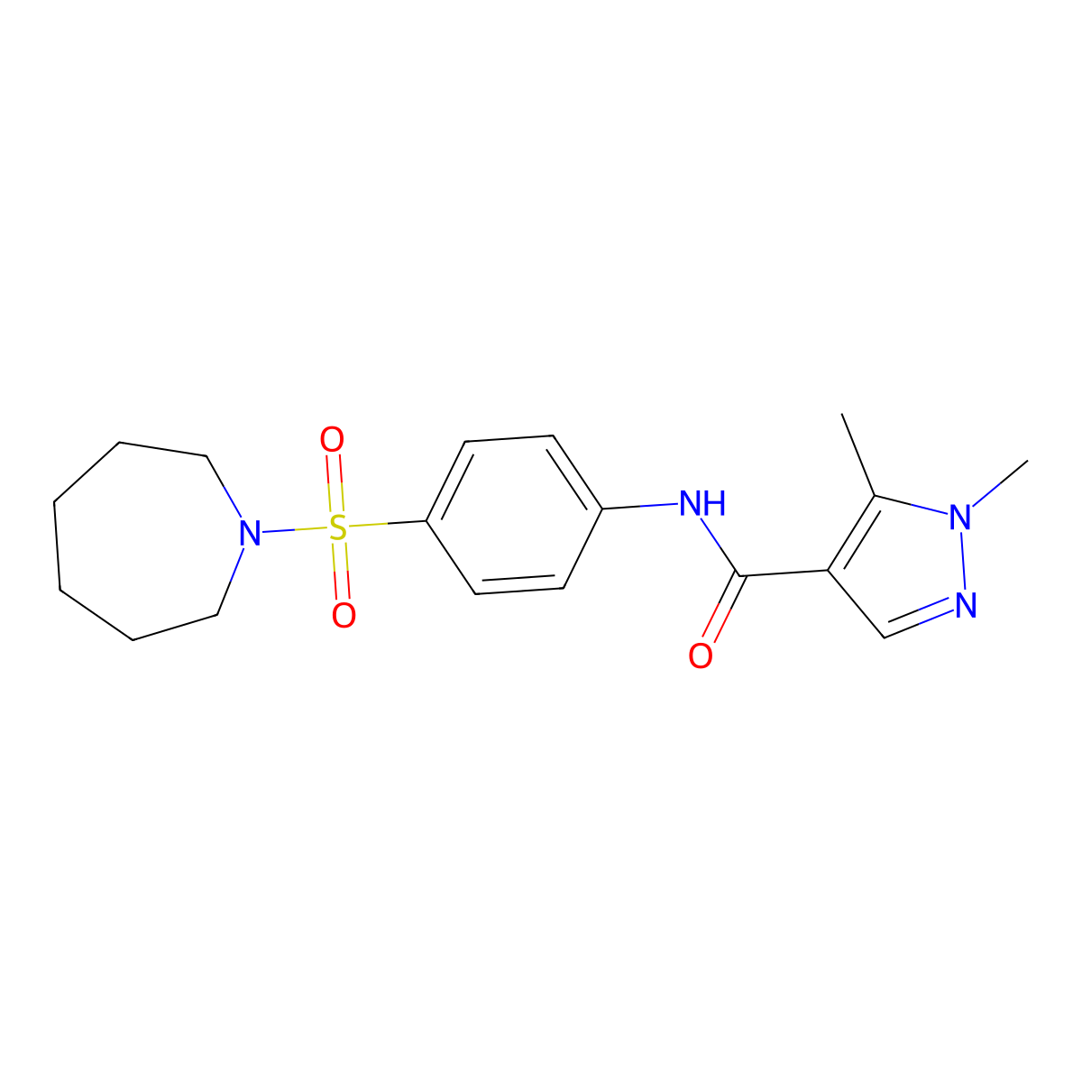 N-[4-(azepan-1-ylsulfonyl)phenyl]-1,5-dimethylpyrazole-4-carboxamide molecular structure, CAS 492423-00-4
