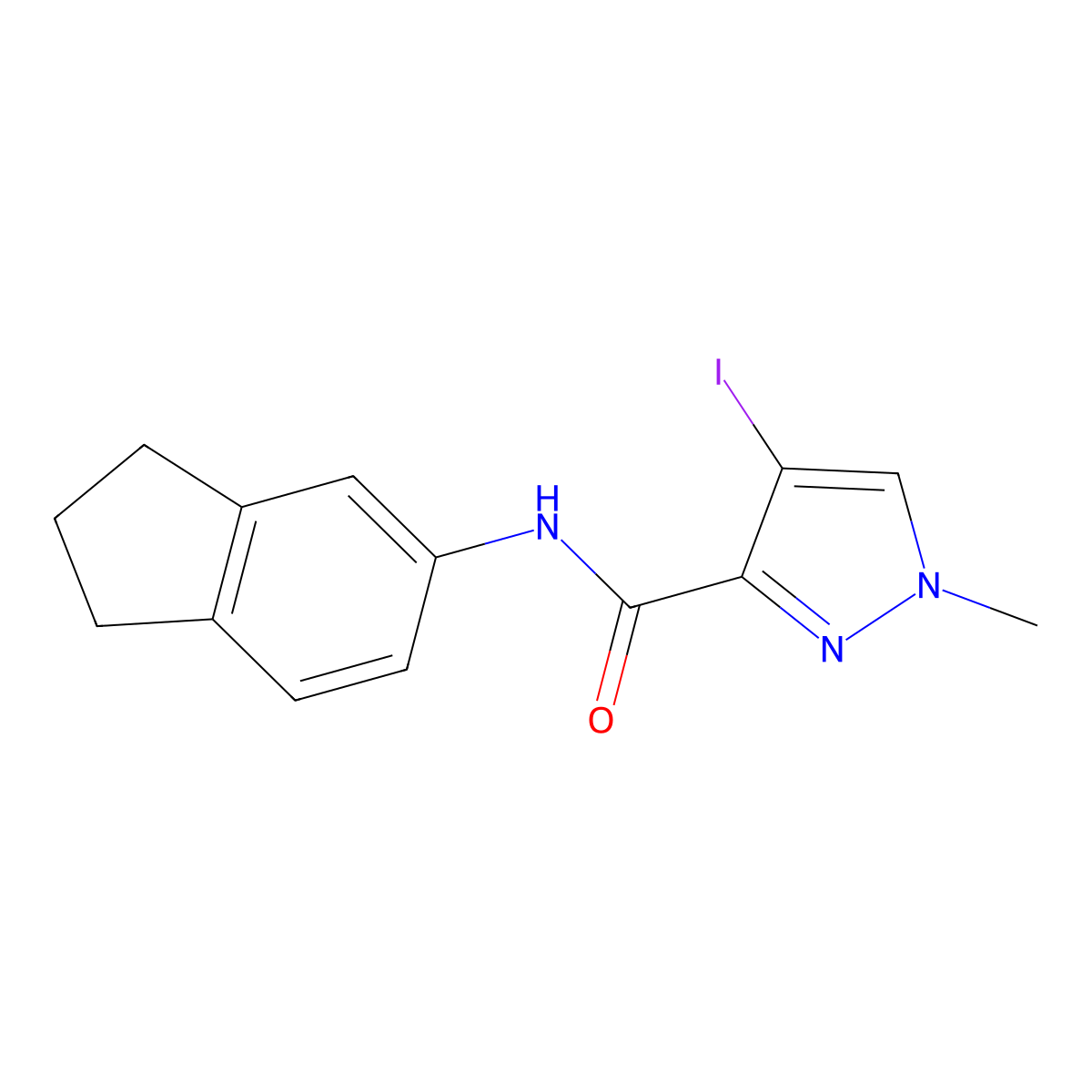 N-(2,3-dihydro-1H-inden-5-yl)-4-iodo-1-methylpyrazole-3-carboxamide molecular structure, CAS 492423-05-9