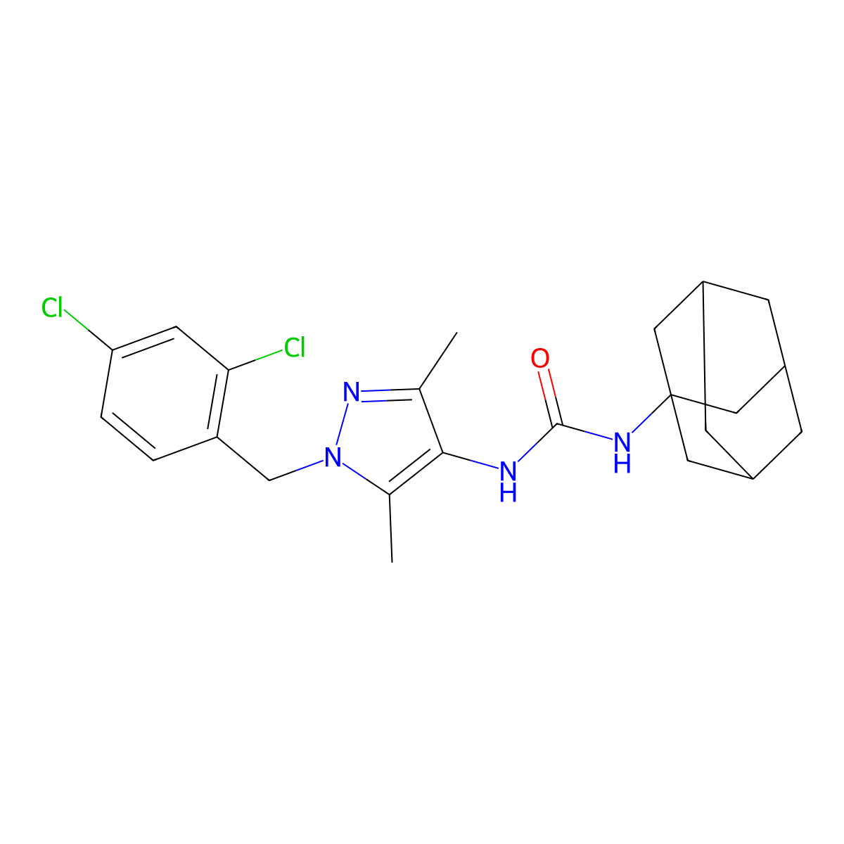 1-(1-Adamantyl)-3-[1-[(2,4-dichlorophenyl)methyl]-3,5-dimethylpyrazol-4-yl]urea molecular structure, CAS 492423-06-0