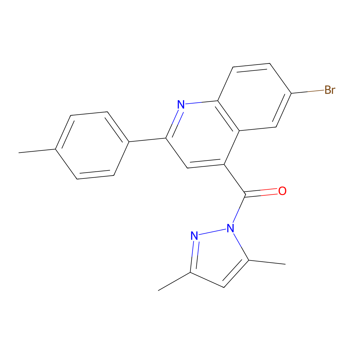 [6-Bromo-2-(4-methylphenyl)quinolin-4-yl]-(3,5-dimethylpyrazol-1-yl)methanone molecular structure, CAS 492423-15-1