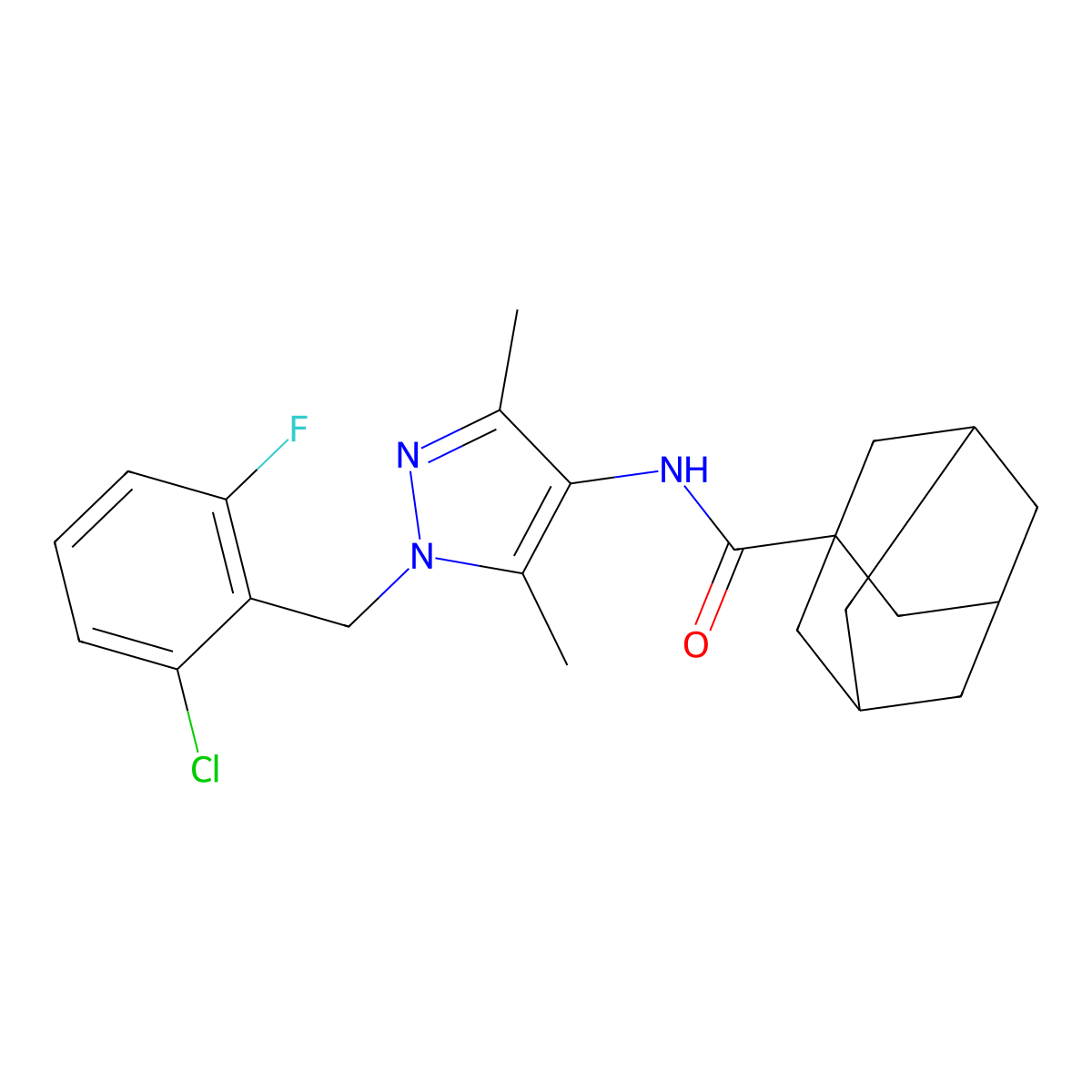 N-[1-[(2-chloro-6-fluorophenyl)methyl]-3,5-dimethylpyrazol-4-yl]adamantane-1-carboxamide molecular structure, CAS 492423-27-5