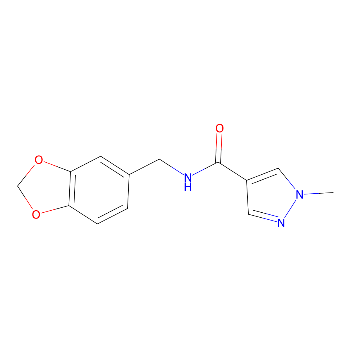 N-(1,3-benzodioxol-5-ylmethyl)-1-methylpyrazole-4-carboxamide molecular structure, CAS 492423-29-7