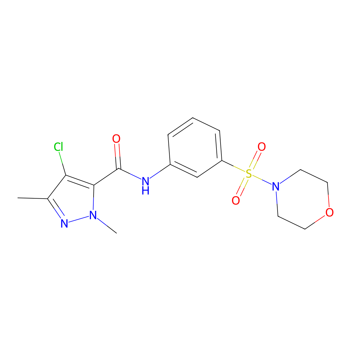 4-chloro-2,5-dimethyl-N-(3-morpholin-4-ylsulfonylphenyl)pyrazole-3-carboxamide molecular structure, CAS 492423-32-2