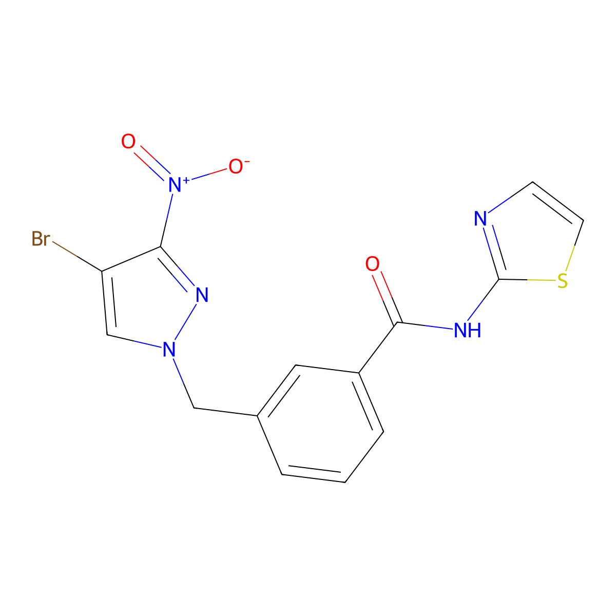 3-[(4-bromo-3-nitropyrazol-1-yl)methyl]-N-(1,3-thiazol-2-yl)benzamide molecular structure, CAS 492423-33-3